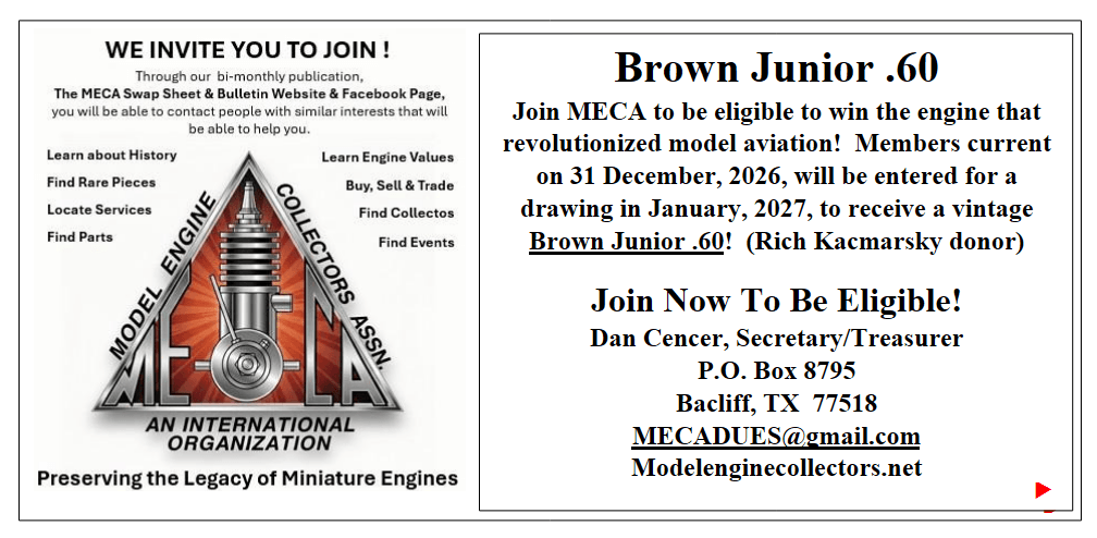 MECA membership advertisement for the Brown Junior .60 drawing